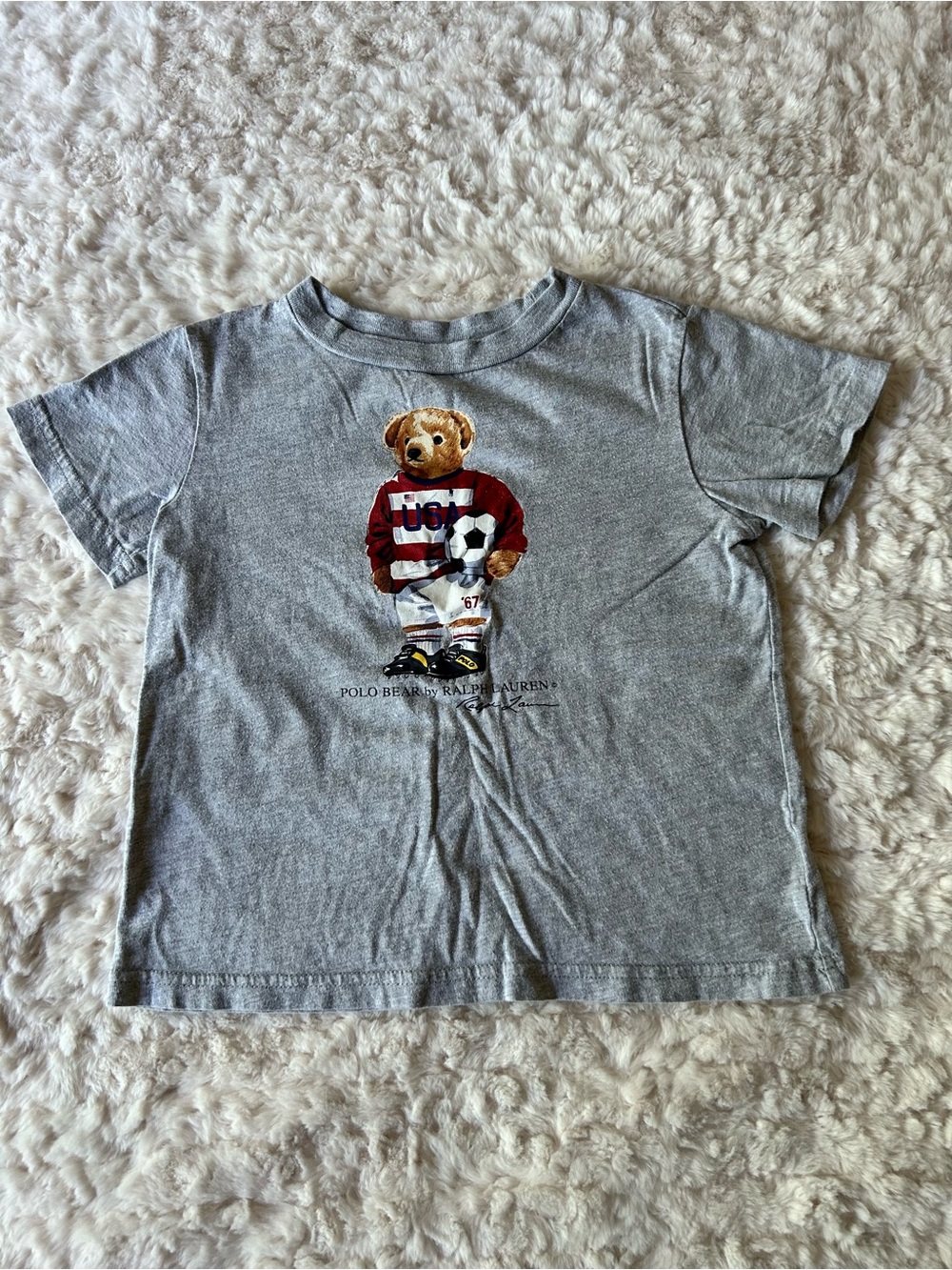 Polo by Ralph Lauren Gray Tee with Soccer Polo Bear Graphic
